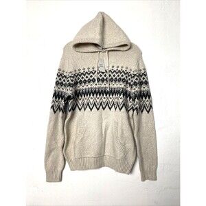 Old Navy Mens Sweater Tribal Hoodie Size M Beige Black Cotton Blend Pockets